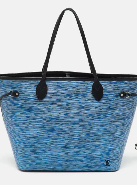 Louis Vuitton Neverfull Medium Blue Leather Tote Bag