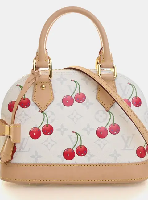 Louis Vuitton Alma BB White Monogram Canvas Cerises Top Handle Bag