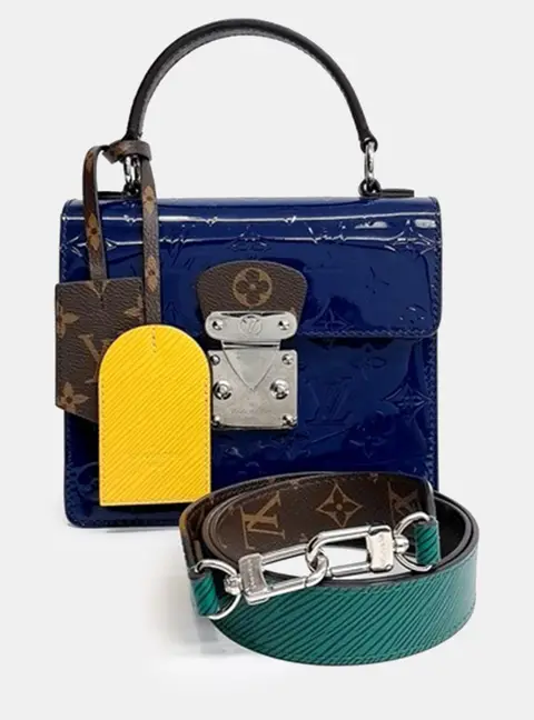Louis Vuitton Spring Street PM Navy Blue Monogram Vernis Leather Top Handle Bag