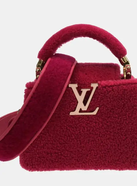 Louis Vuitton Capucines Mini Red Shearling Top Handle Bag