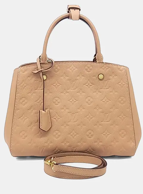 Louis Vuitton Montaigne MM Beige Monogram Empreinte Leather Top Handle Bag