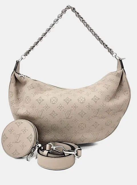 Louis Vuitton Bya MM Beige Mahina Calfskin Leather Hobo Bag