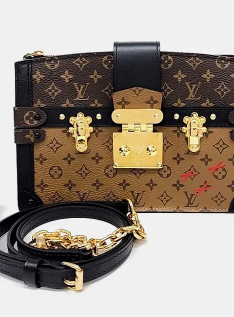 Louis Vuitton Petite Malle Reverse PM Brown Black Monogram Canvas Leather Shoulder Bag