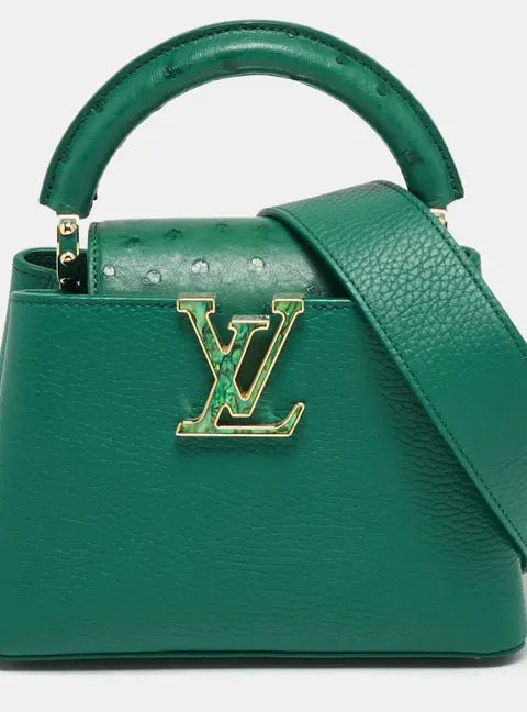 Louis Vuitton Capucines Mini Emeraude Taurillon Leather and Ostrich Top Handle Bag