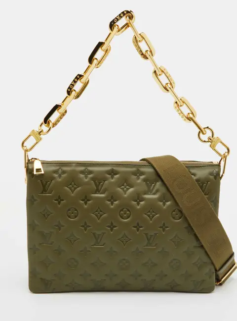 Louis Vuitton Coussin MM Khaki Monogram Embossed Leather Bag