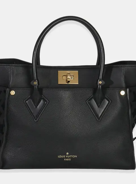 Louis Vuitton On My Side MM Black Calfskin Leather and Monogram Tufting Top Handle Bag