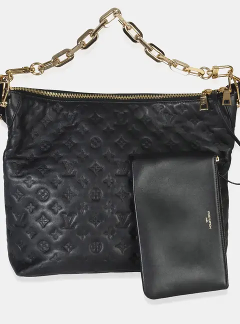 Louis Vuitton Coussin MM Black Monogram Embossed Lambskin Leather Hobo Bag