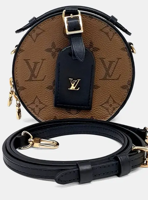 Louis Vuitton Mini Boite Chapeau Brown Black Monogram Canvas Leather Crossbody Bag