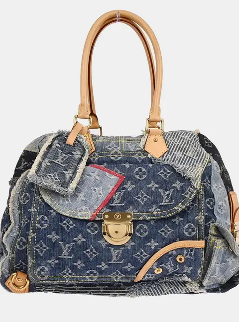 Louis Vuitton Bowly Blue Monogram Denim Patchwork Top Handle Bag