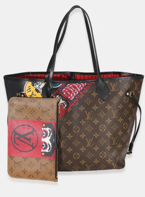 Louis Vuitton Neverfull MM Red Multicolor Monogram Canvas Kabuki Top Handle Bag