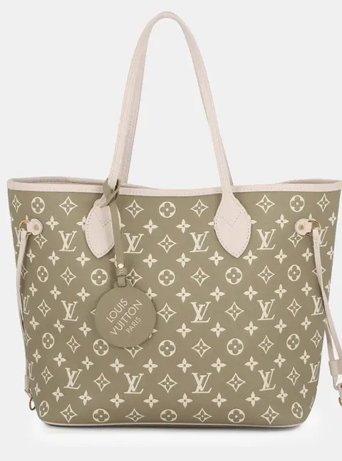 Louis Vuitton Neverfull MM Khaki Beige Monogram Empreinte Leather Tote Bag
