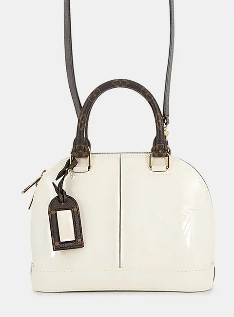 Louis Vuitton Alma BB Blanc Monogram Vernis Leather Top Handle Bag