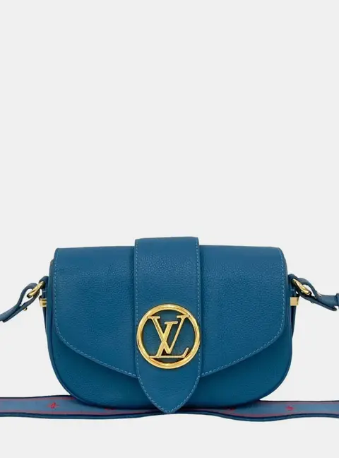 Louis Vuitton LV Pont 9 Soft MM Blue Grained Calfskin Leather Shoulder Bag