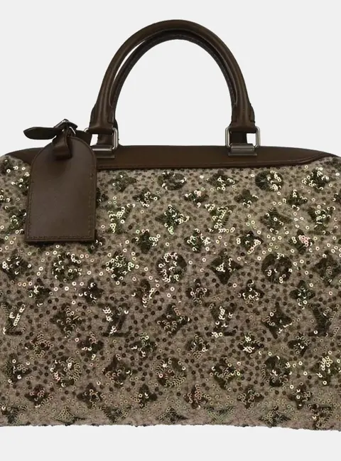 Louis Vuitton Monogram Sunshine Express Speedy 30 Khaki Wool Sequin Top Handle Bag