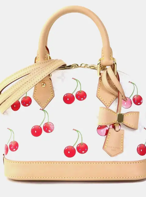 Louis Vuitton Takashi Murakami Monogram Cerises Alma BB White Monogram Canvas Top Handle Bag