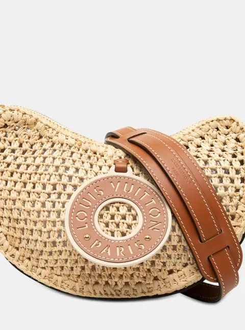 Louis Vuitton Croissant MM Natural Tan Crochet Raffia Cowhide Leather Shoulder Bag