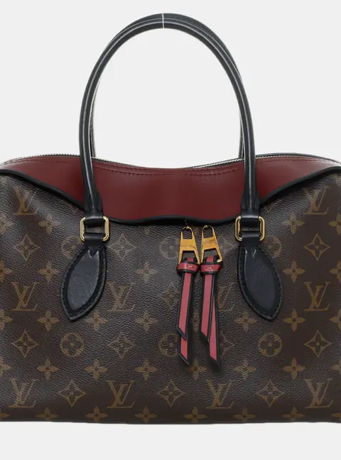 Louis Vuitton Tuileries Monogram Canvas Black Caramel Red Leather Satchel Bag