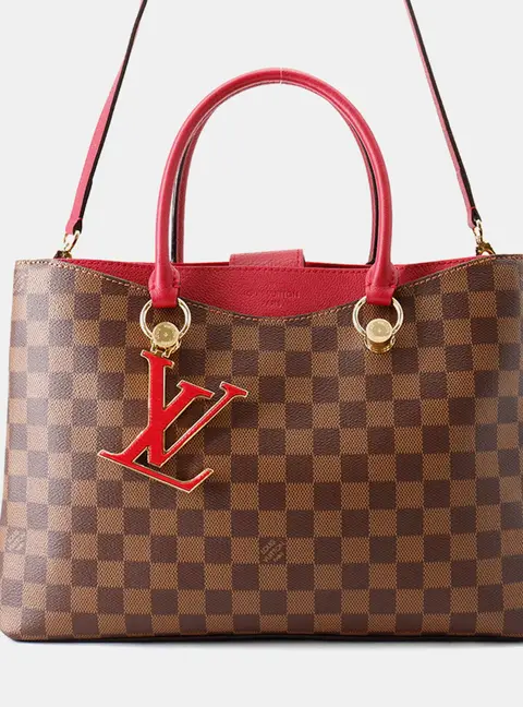 Louis Vuitton Riverside PM Lie de Vin Damier Ebene Canvas Taurillon Leather Top Handle Bag