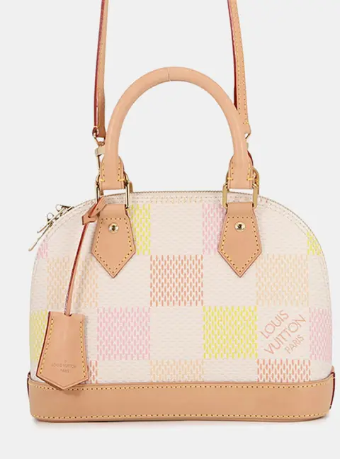 Louis Vuitton Alma BB Peach Yellow Damier Licious Canvas Top Handle Bag
