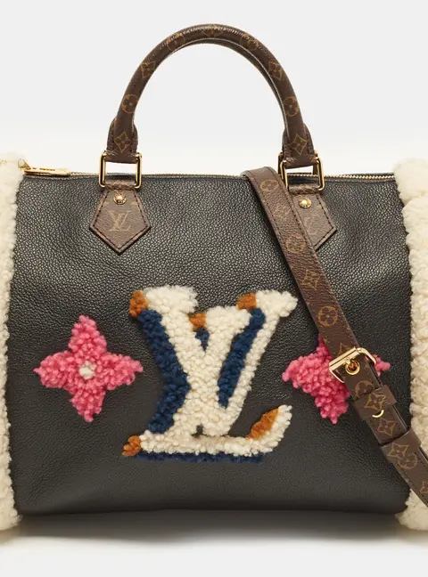 Louis Vuitton Speedy 30 Teddy Bandouli&egrave;re Black Leather and Shearling Bag
