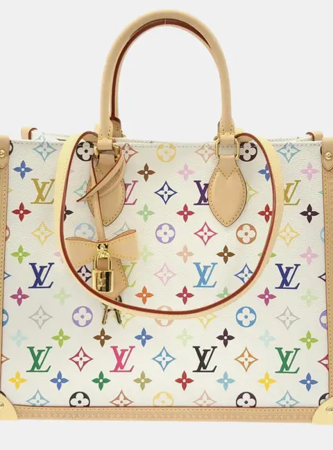 Louis Vuitton x Takashi Murakami OnTheGo Trunk MM White Multicolored Monogram Canvas Tote Bag