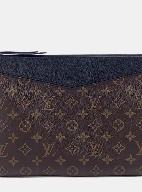 Louis Vuitton Daily Clutch GM Black Brown Monogram Canvas Leather Clutch Bag