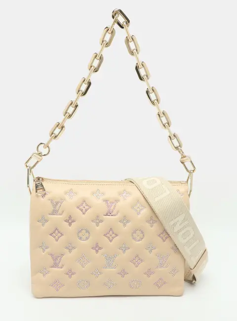 Louis Vuitton Coussin PM Creme Swarovski Crystals Monogram Motifs Leather Shoulder Bag