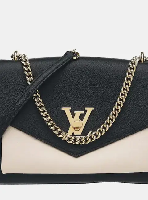 Louis Vuitton MyLockMe BB Black Quartz White Grained Calfskin Leather Shoulder Bag