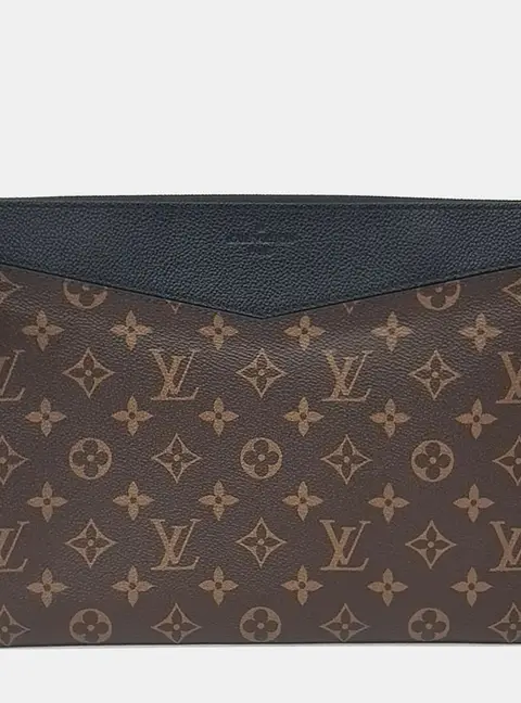 Louis Vuitton Daily Clutch GM Monogram Canvas Black Leather Pouch Bag