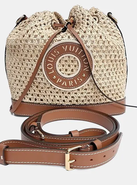 Louis Vuitton Noe BB Beige Brown Raffia Leather Shoulder Bag