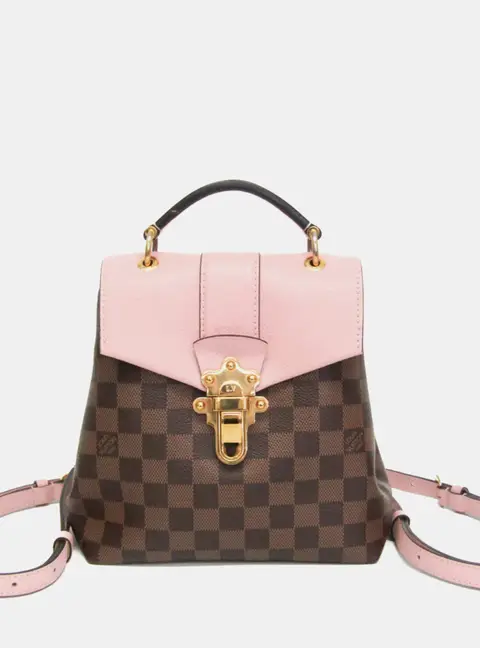 Louis Vuitton Clapton One Size Rose Ballerine Damier Ebene Canvas Backpack Bag
