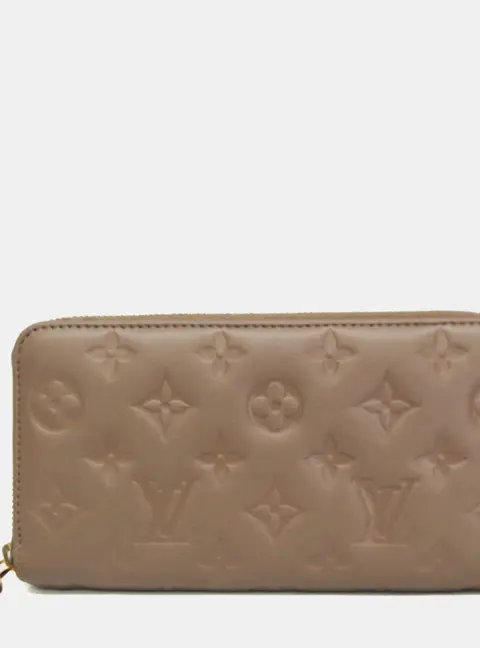 Louis Vuitton Monogram Embossed Coussin Taupe Beige Lambskin Long Wallet