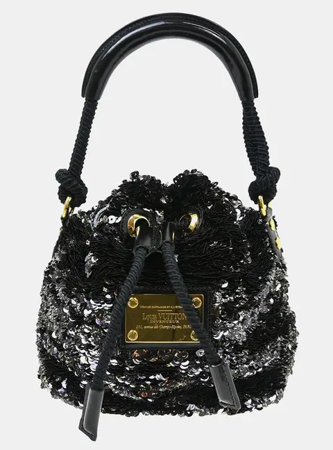 Louis Vuitton Noe Rococo Mini Black Sequins Patent Leather Drawstring Bag