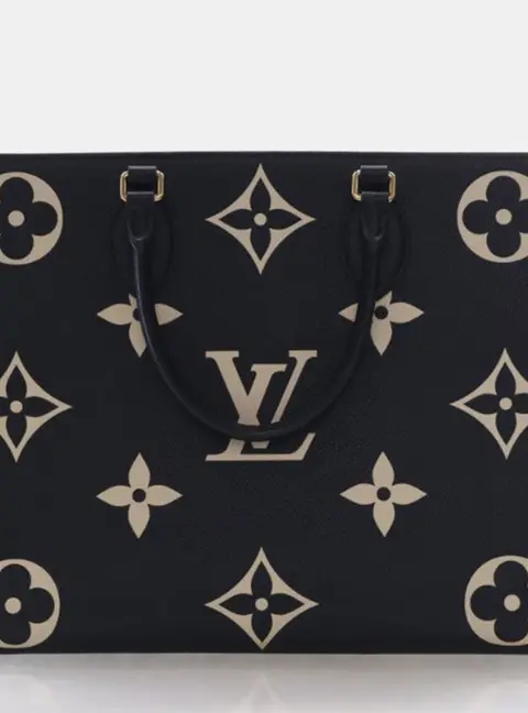 Louis Vuitton OnTheGo MM Black Beige Bicolor Monogram Empreinte Giant Leather Tote Bag