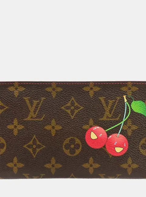 Louis Vuitton Monogram Cerises Porte Monnaie Zip Long Brown Coated Canvas Leather Wallet Bag
