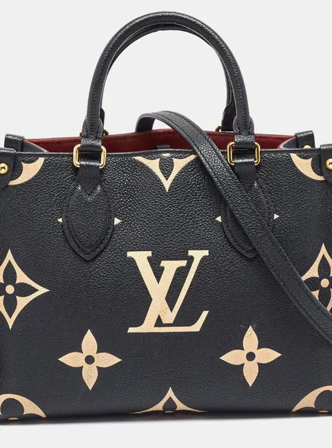 Louis Vuitton Onthego PM Black/Beige Monogram Giant Empreinte Leather Tote