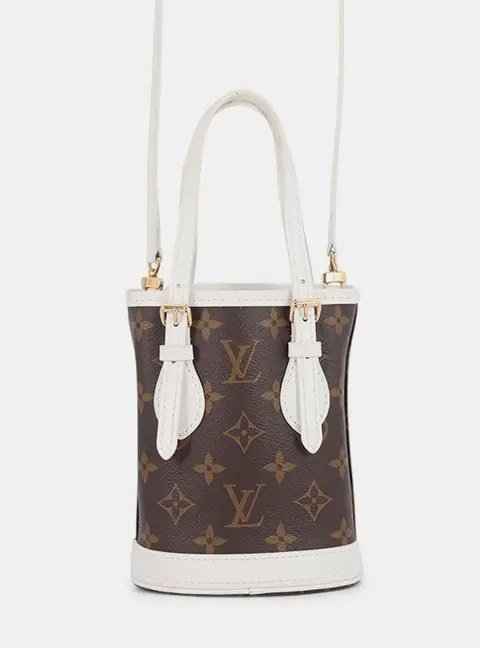 Louis Vuitton Nano Bucket Brown Blanc Monogram Canvas Top Handle Bag
