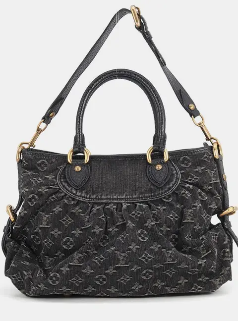 Louis Vuitton Neo Cabby MM Noir Monogram Denim Leather Top Handle Bag