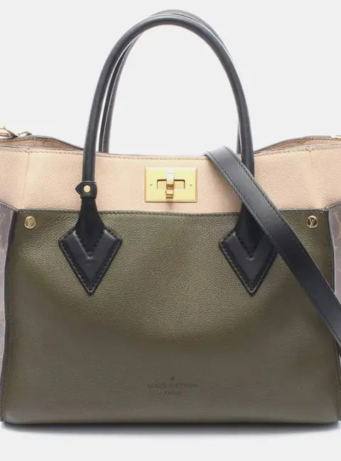 Louis Vuitton On My Side MM Laurier Green Monogram Canvas Grain Calfskin Tote Bag