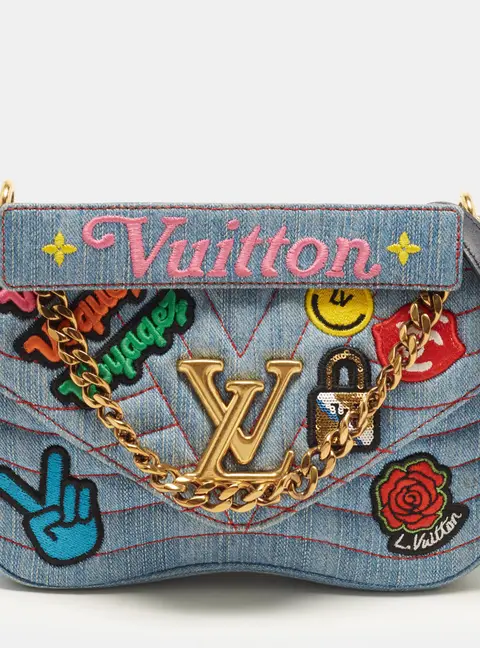Louis Vuitton New Wave Patches MM Blue Denim Chain Bag
