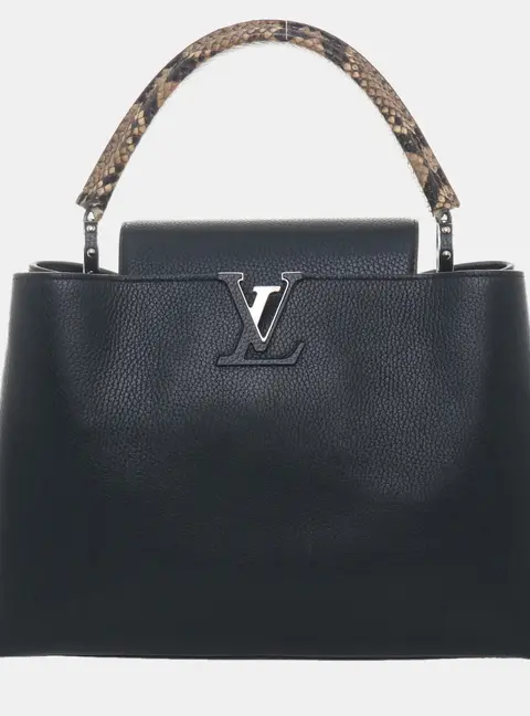 Louis Vuitton Capucines GM Black Taurillon Leather Python Leather Top Handle Bag