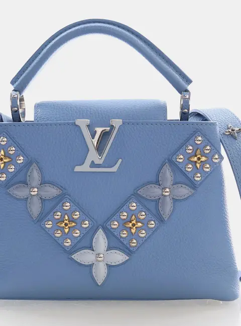 Louis Vuitton Capucines BB Blue Studded Taurillon Leather Top Handle Bag
