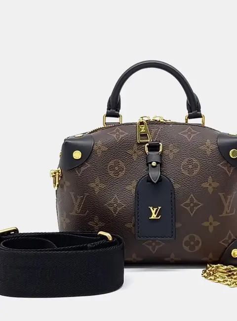 Louis Vuitton Monogram Petite Malle Souffle Black/Brown Coated Canvas Top Handle Bag