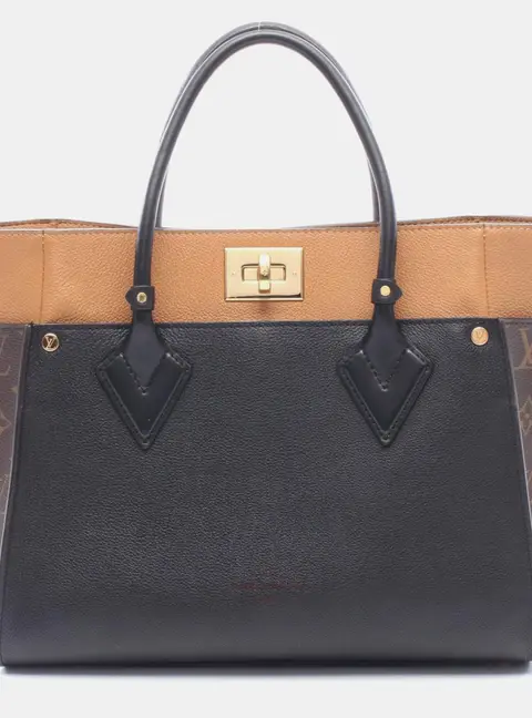Louis Vuitton On My Side MM Black Monogram Canvas Calfskin Leather Top Handle Bag