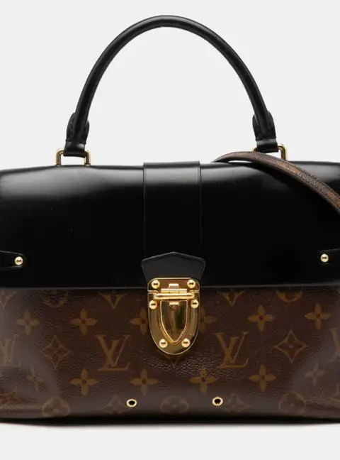Louis Vuitton One Handle Flap MM Brown Monogram Canvas Black Leather Top Handle Bag