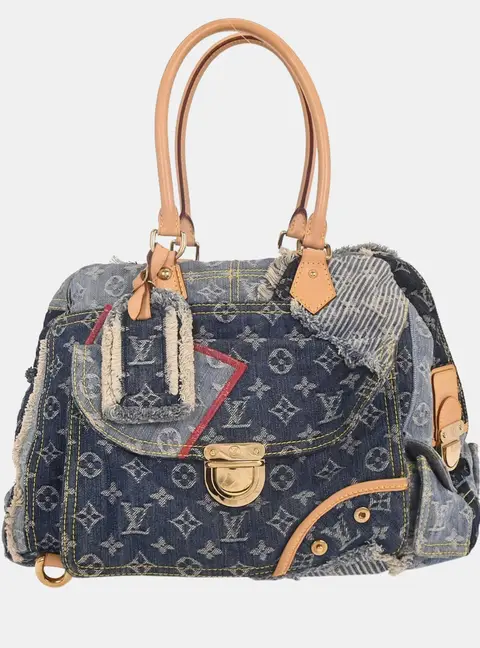 Louis Vuitton Bowly Blue Monogram Denim Patchwork Top Handle Bag