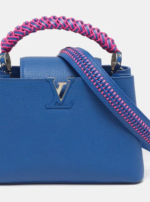 Louis Vuitton Capucines BB Blue/Rose Braided Leather Top Handle Bag