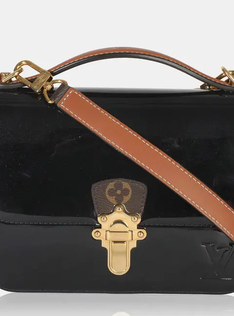 Louis Vuitton Cherrywood BB Black Brown Monogram Canvas Vernis Leather Top Handle Bag