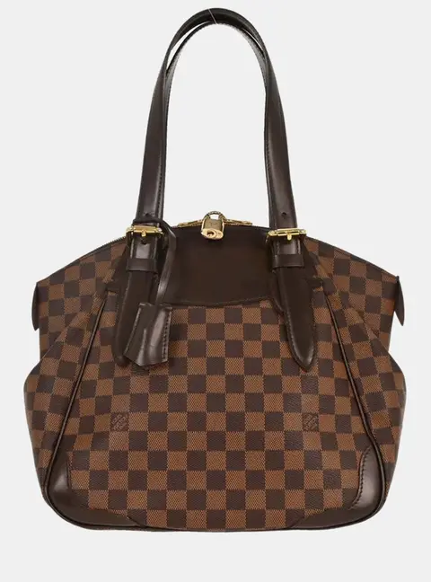 Louis Vuitton Verona MM Brown Damier Ebene Canvas Leather Top Handle Bag