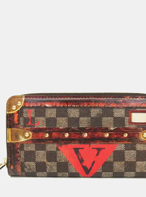 Louis Vuitton Zippy Wallet Brown Red Damier Ebene Coated Canvas Long Wallet